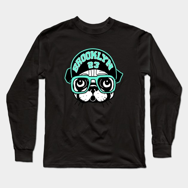 Brooklyn Spike Pug match Jordan Light Aqua Long Sleeve T-Shirt by FireflyCreative